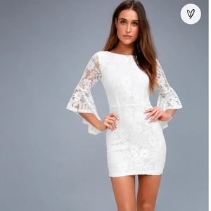 White Lace Bell Sleeve Bodycon Dress